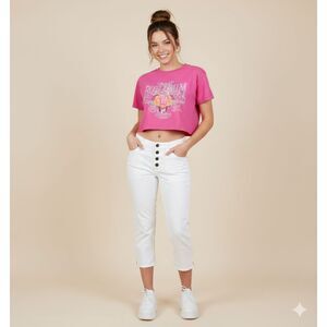 VTG Y2K Bubblegum White Cotton Blend Stretchy Junior Capri Pants Sz 11/12 (flaw)